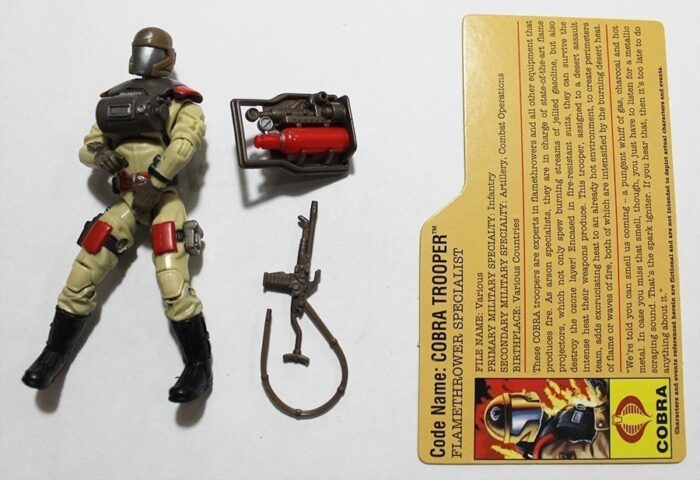 FLAMETHROWER specialist COBRA TROOPER  GI Joe 25th Extreme Conditions Desert complete with file card  F1